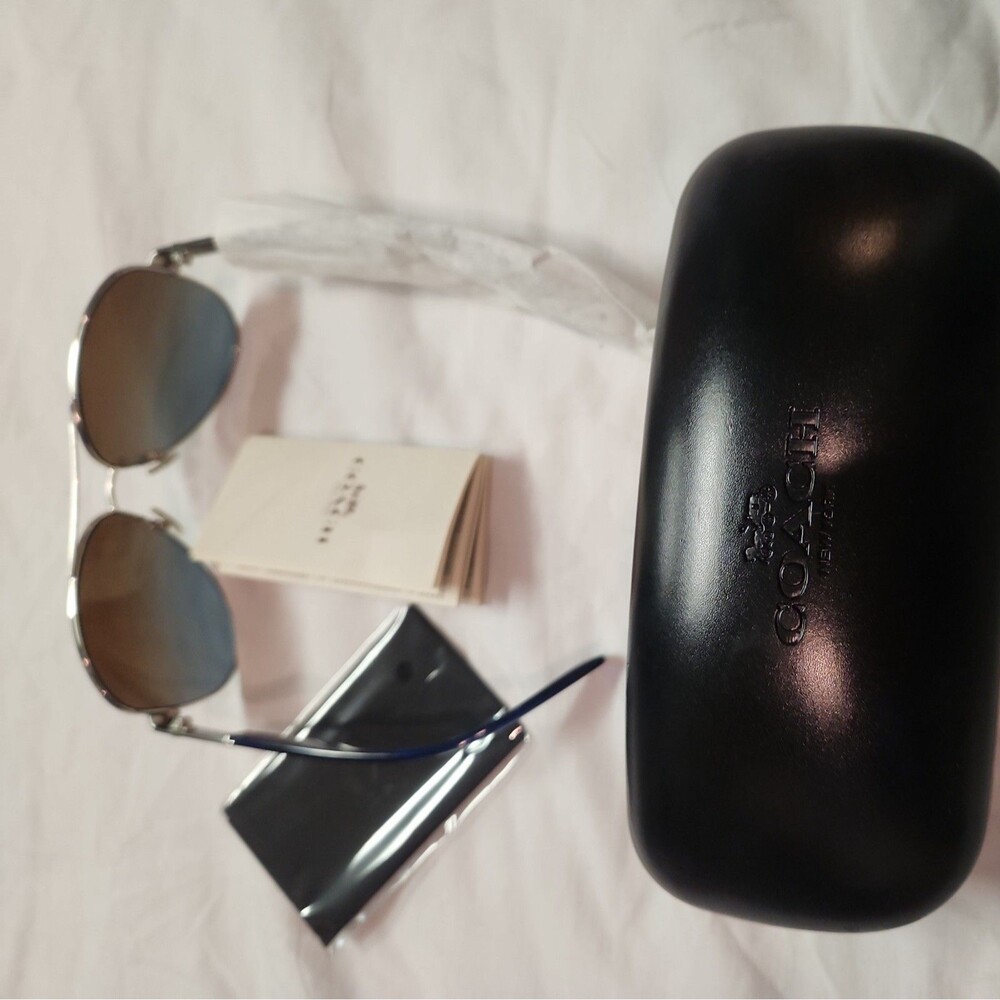 COACH HC7047 L103 Christina Polarized Aviator Sunglasses Silver/Blue Frame 59mm - Picture 3 of 8